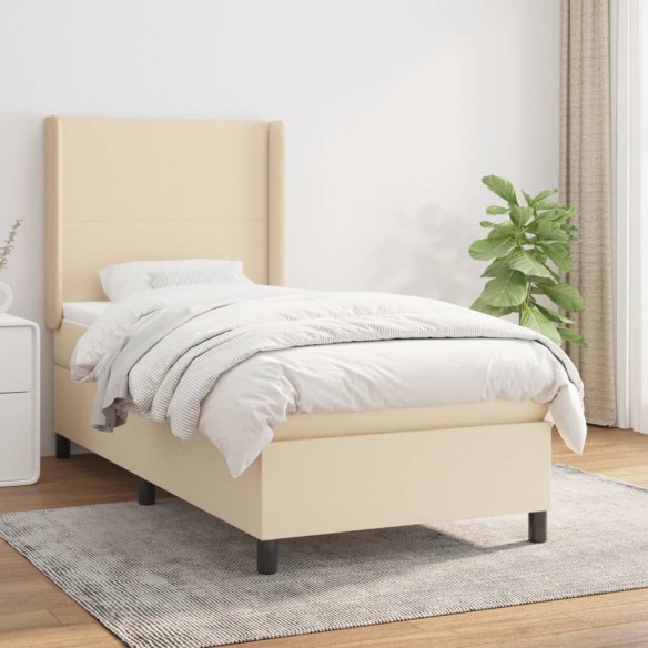 Cadre de lit avec matelas Crème 90x200 cm Tissu