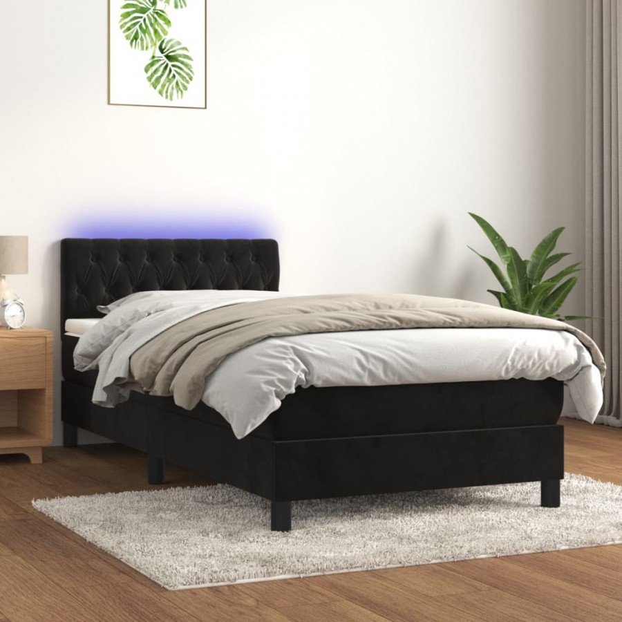 Cadre de lit avec matelas et LED Noir 90x190 cm