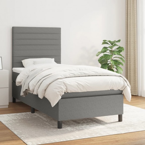 Cadre de lit et matelas Gris foncé 90x190 cm Tissu