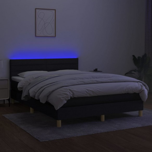 Cadre de lit avec matelas LED Noir 140x200 cm Tissu