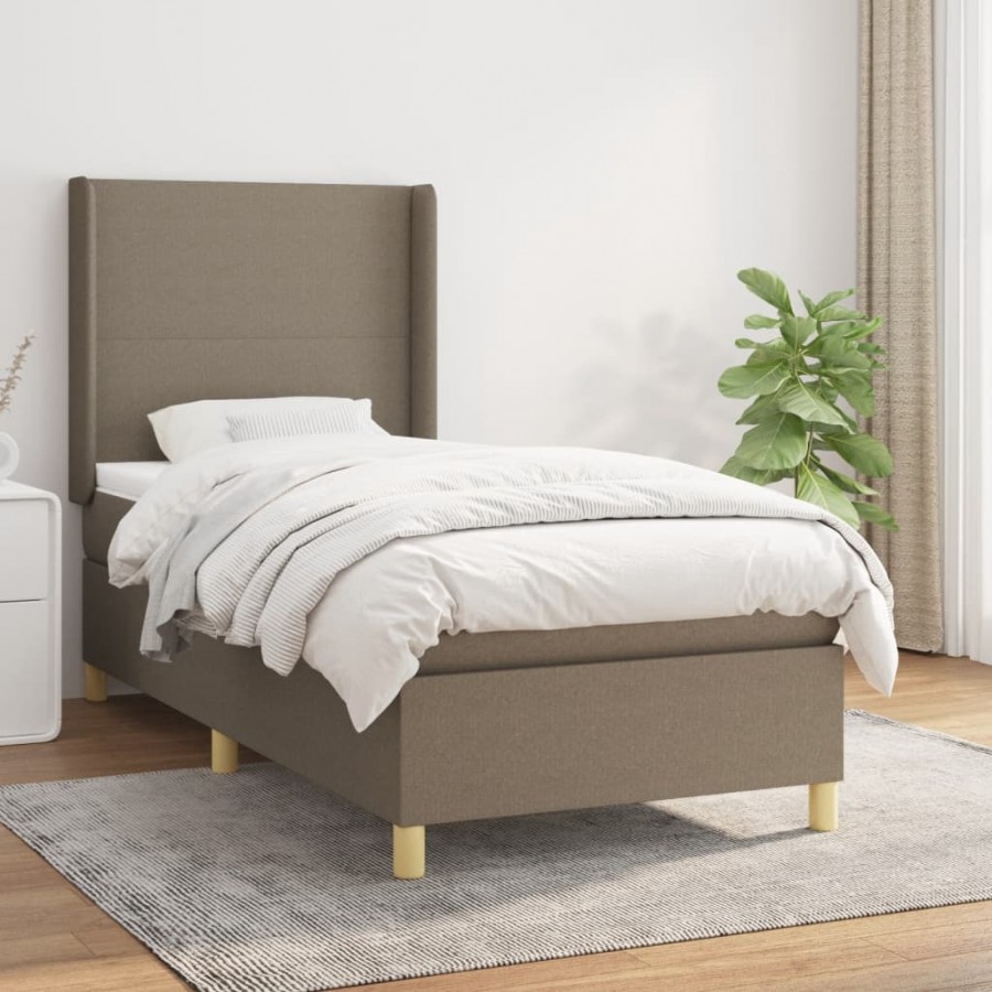 Cadre de lit avec matelas Taupe 90x190 cm Tissu