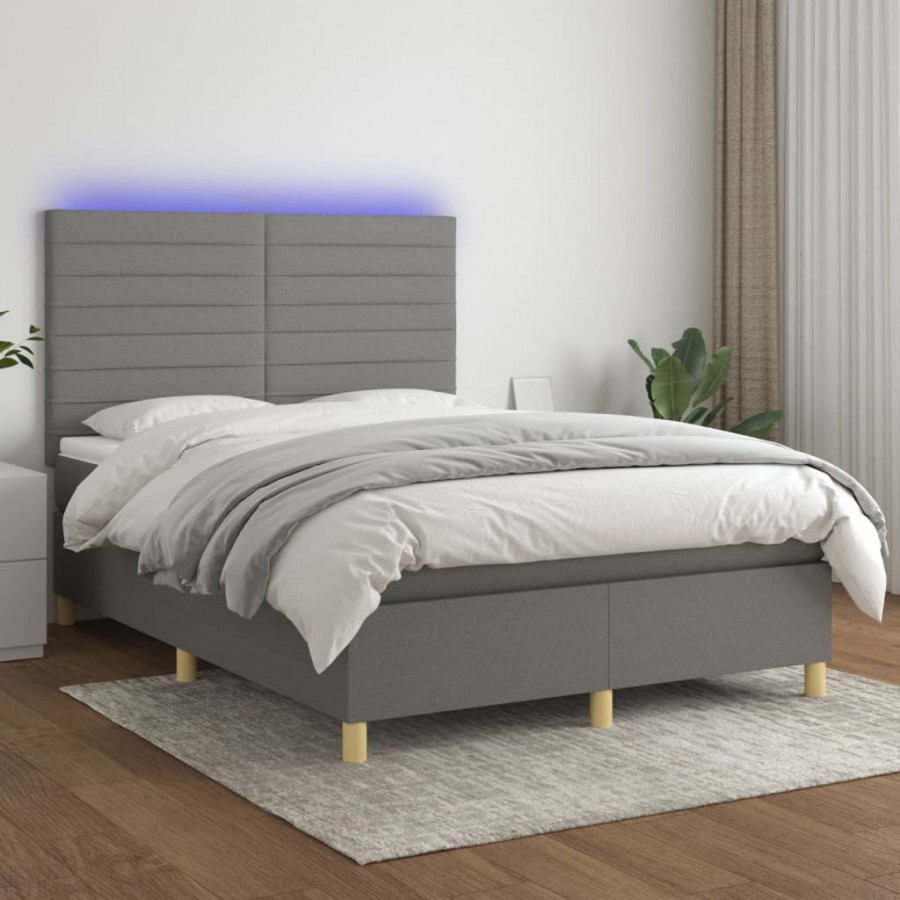 Cadre de lit et matelas et LED Gris...