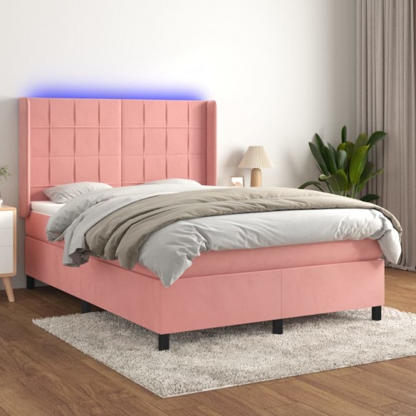 Cadre de lit matelas et LED Rose 140x190 cm Velours