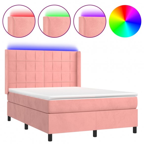 Cadre de lit matelas et LED Rose 140x190 cm Velours