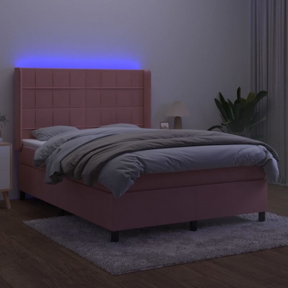 Cadre de lit matelas et LED Rose 140x190 cm Velours