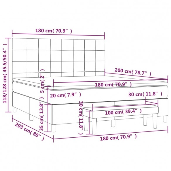 Cadre de lit et matelas Gris foncé 180x200cm Velours