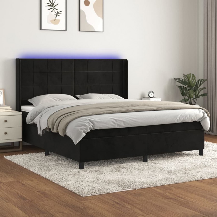 Cadre de lit matelas et LED Noir...