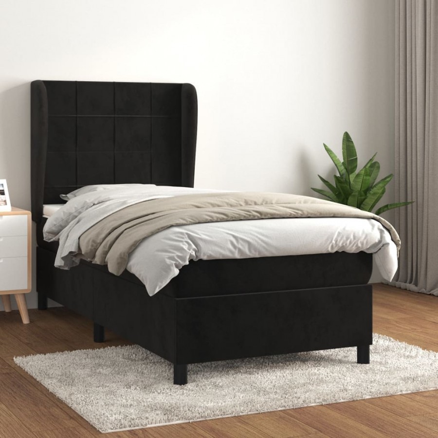 Cadre de lit avec matelas Noir 90x190 cm Velours