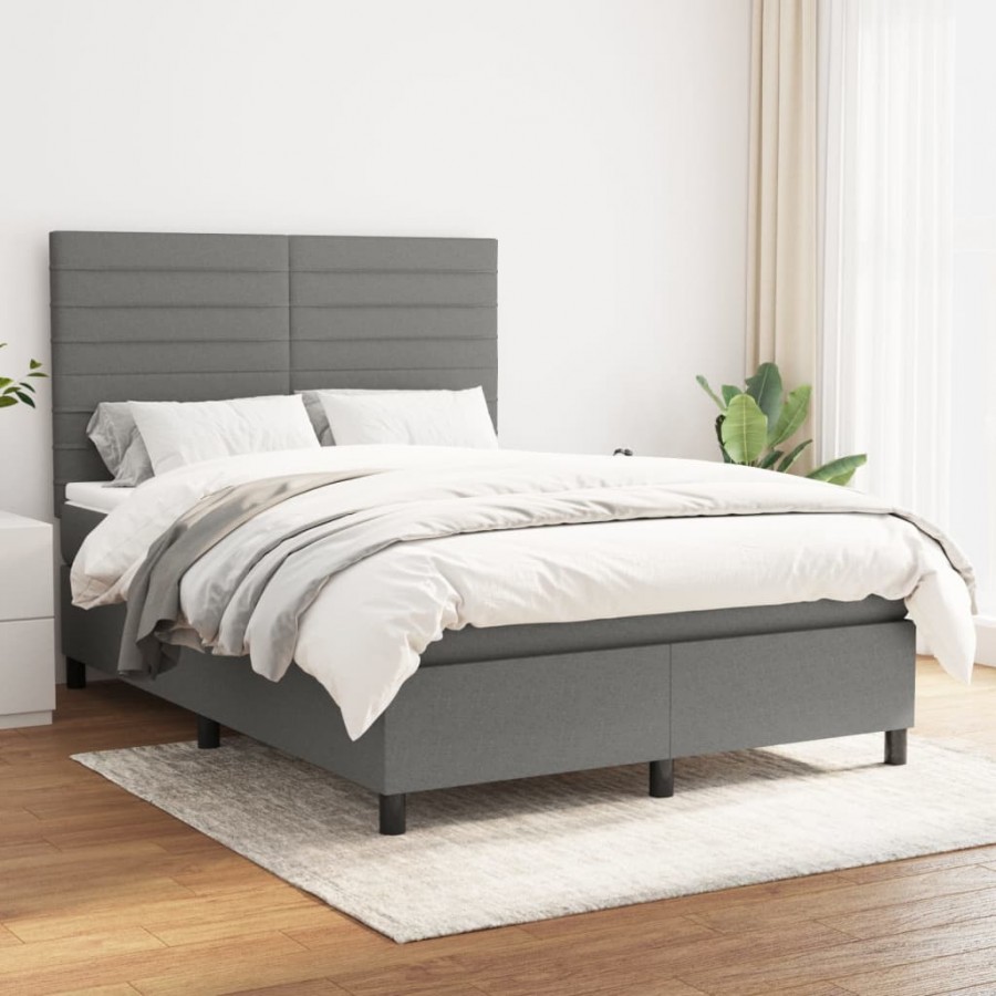 Cadre de lit avec matelas Gris foncé 140x200cm Tissu