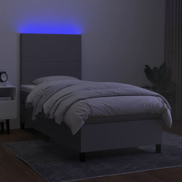 Cadre de lit avec matelas et LED Gris clair 90x200cm