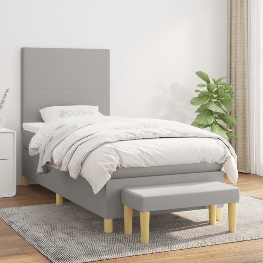 Cadre de lit avec matelas Gris clair 90x200 cm Tissu