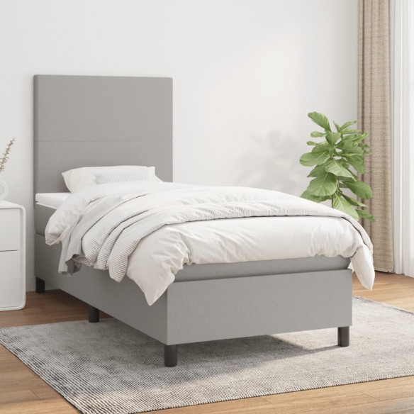 Cadre de lit et matelas Gris clair 90x190 cm Tissu