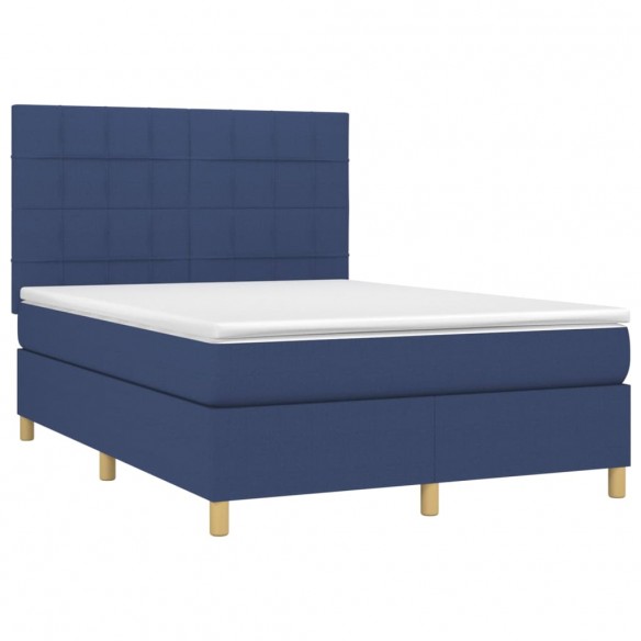 Cadre de lit et matelas et LED Bleu 140x190 cm Tissu