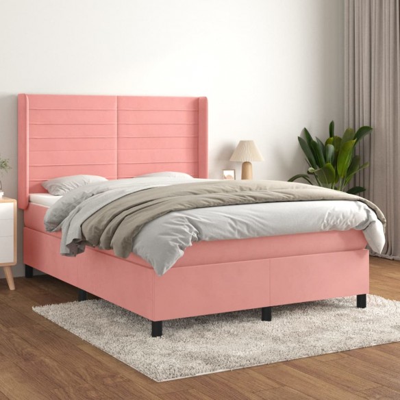 Cadre de lit avec matelas Rose 140x190 cm Velours