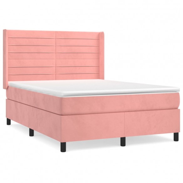 Cadre de lit avec matelas Rose 140x190 cm Velours