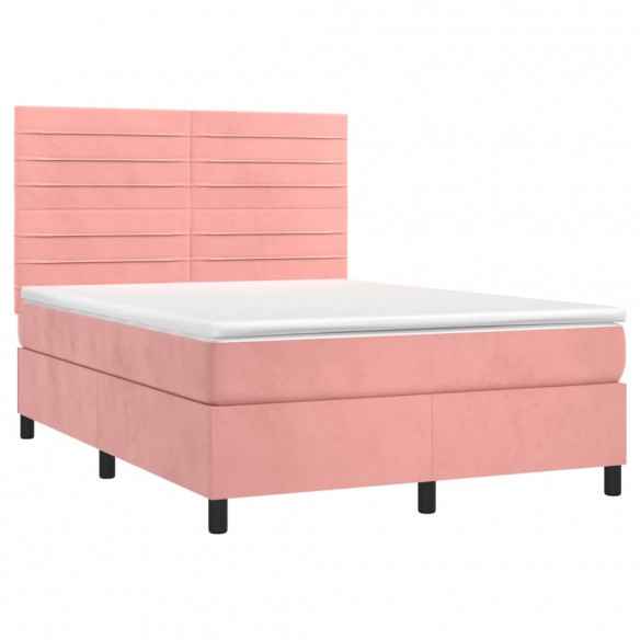 Cadre de lit avec matelas LED Rose 140x190cm Velours