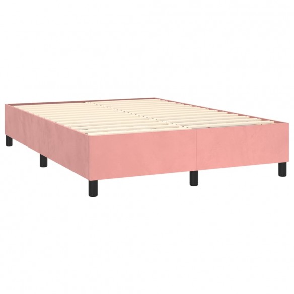 Cadre de lit avec matelas LED Rose 140x190cm Velours