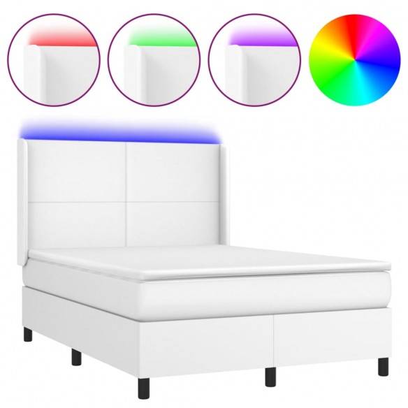 Cadre de lit matelas LED Blanc 140x190 cm Similicuir