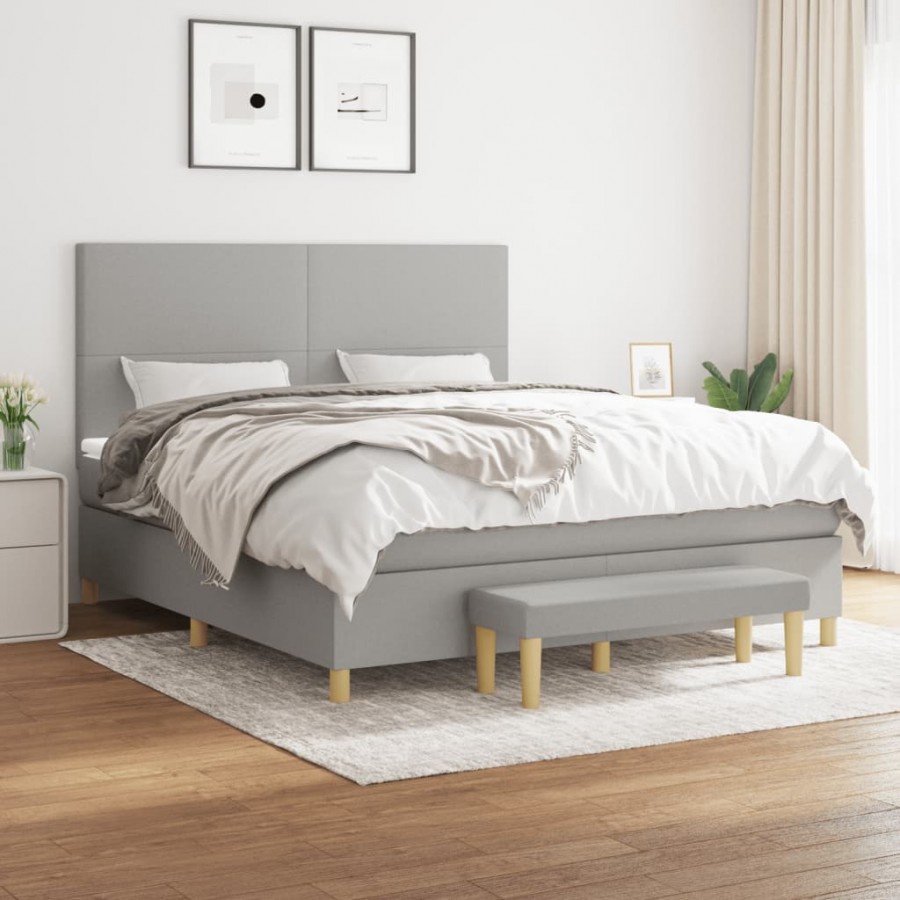 Cadre de lit avec matelas Gris clair 160x200cm Tissu