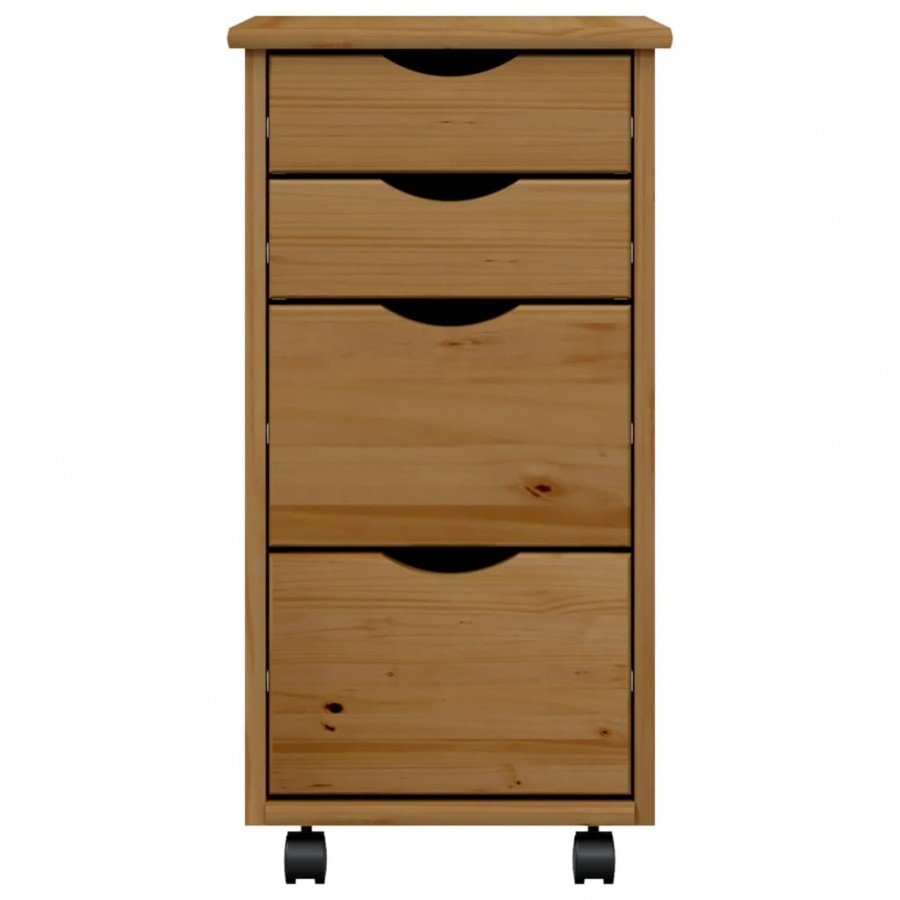 Armoire roulante avec tiroirs MOSS bois de pin marron miel