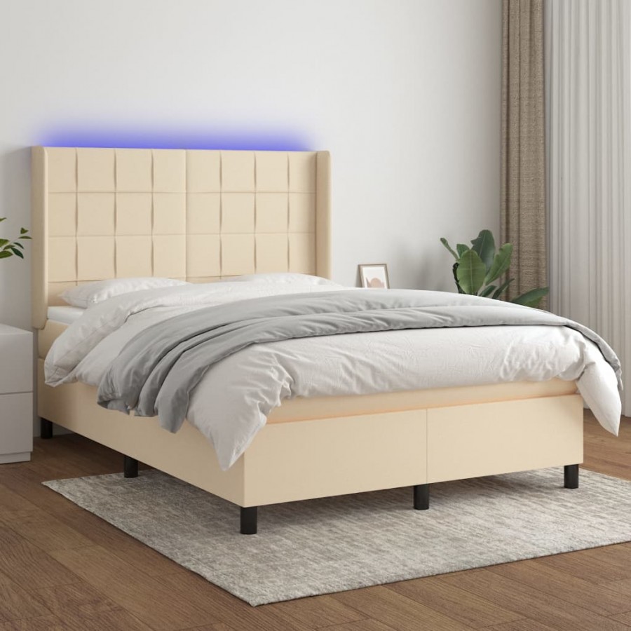 Cadre de lit matelas et LED Crème 140x190 cm Tissu