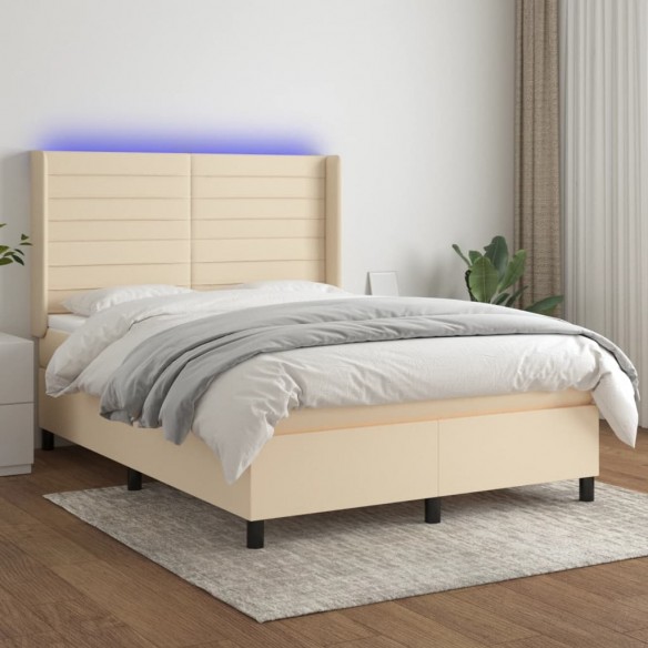 Cadre de lit matelas et LED Crème 140x190 cm Tissu