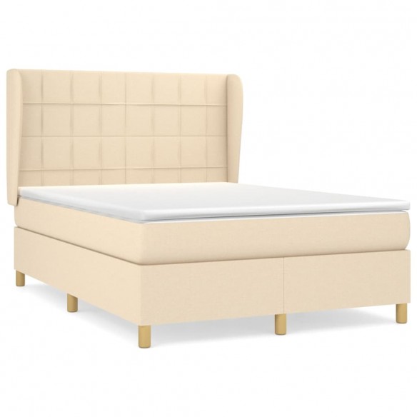 Cadre de lit avec matelas Crème 140x190 cm Tissu