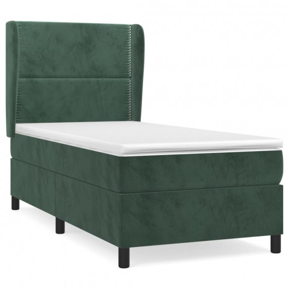 Cadre de lit avec matelas Vert foncé 90x200 cm