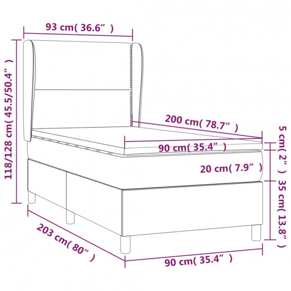 Cadre de lit avec matelas Vert foncé 90x200 cm