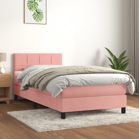 Cadre de lit avec matelas Rose 90x200 cm Velours