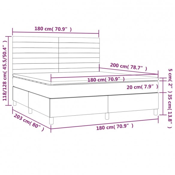 Cadre de lit avec matelas LED Vert foncé 180x200 cm