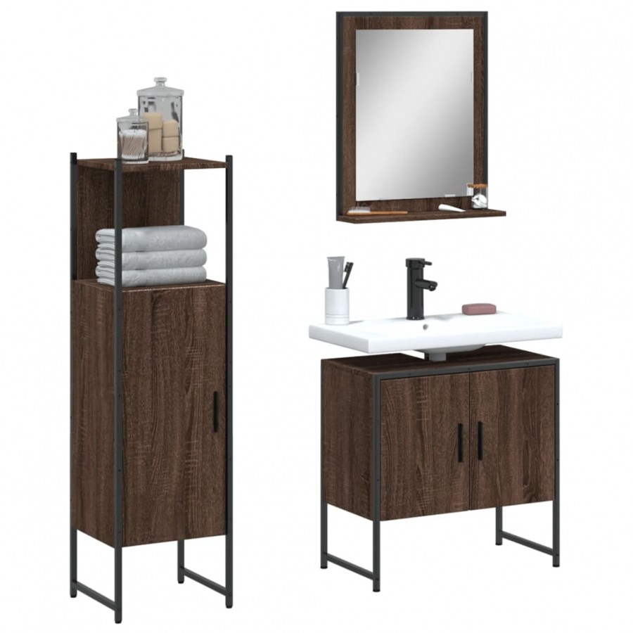 Ensemble d'armoires de salle de bain 3 pcs chêne marron