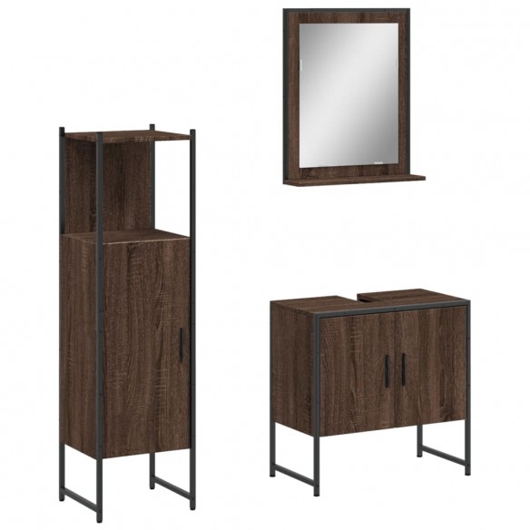 Ensemble d'armoires de salle de bain 3 pcs chêne marron