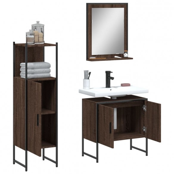 Ensemble d'armoires de salle de bain 3 pcs chêne marron