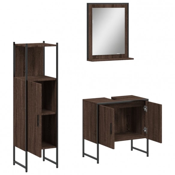 Ensemble d'armoires de salle de bain 3 pcs chêne marron