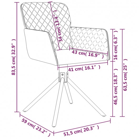 Chaises pivotantes à manger lot de 2 Vert foncé Velours