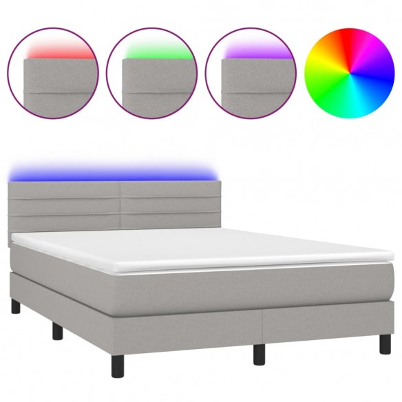 Cadre de lit et matelas et LED Gris clair 140x200 cm