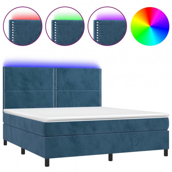 Cadre de lit matelas et LED Bleu foncé 160x200 cm