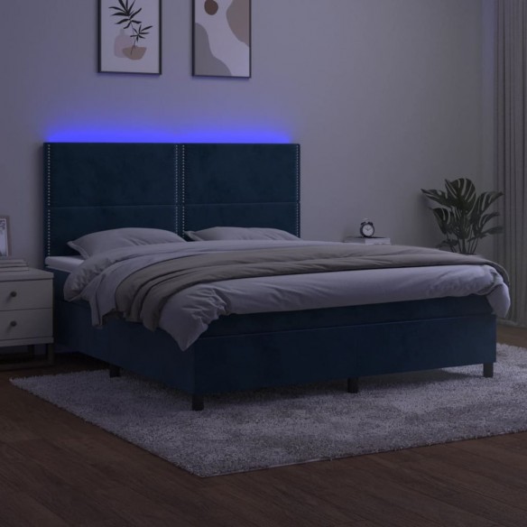 Cadre de lit matelas et LED Bleu foncé 160x200 cm