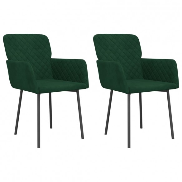 Chaises à manger lot de 2 Vert foncé Velours