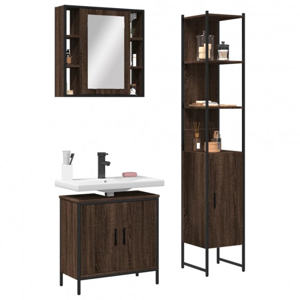 Ensemble d'armoires de salle de bain 3 pcs chêne marron