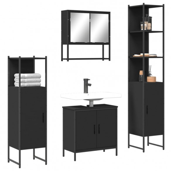 Ensemble de meubles salle de bain 4 pcs noir bois d'ingénierie