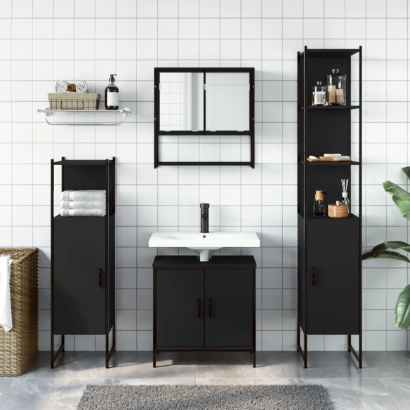 Ensemble de meubles salle de bain 4 pcs noir bois d'ingénierie