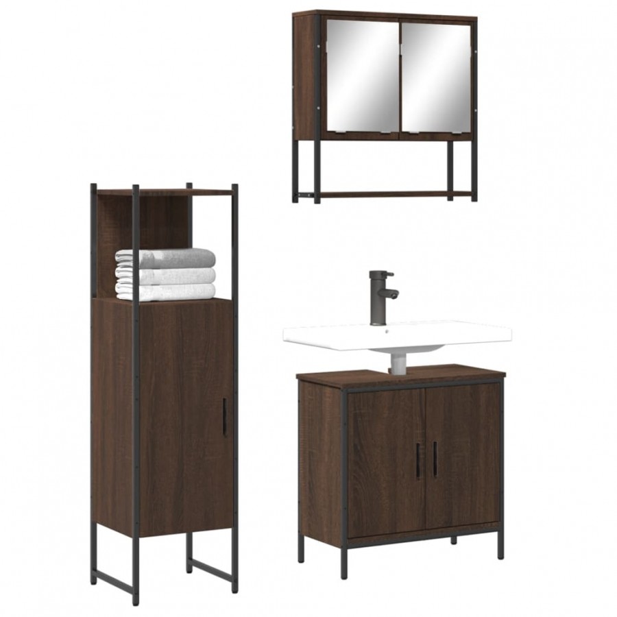 Ensemble de meubles de salle de bain 3 pcs Chêne marron