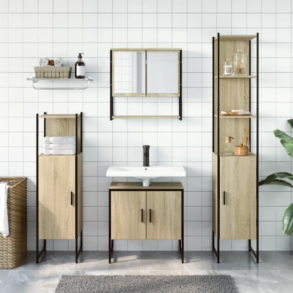 Ensemble de meubles de salle de bain 4 pcs Chêne fumé Bois