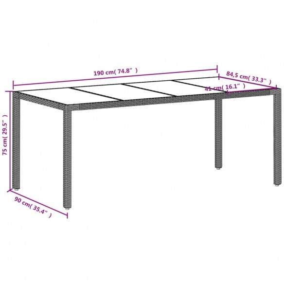 Table de jardin dessus en verre gris clair résine tressée