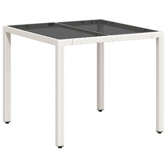 Table de jardin dessus en verre blanc 90x90x75cm résine tressée