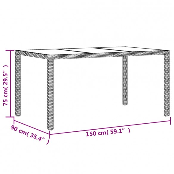 Table de jardin dessus en verre Noir 150x90x75cm Résine tressée