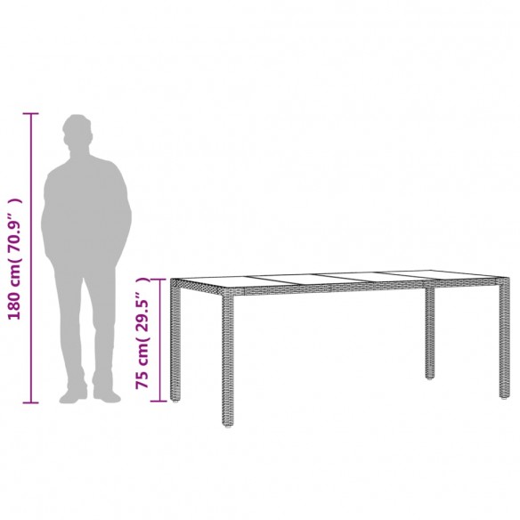 Table de jardin dessus en verre Gris 190x90x75cm Résine tressée