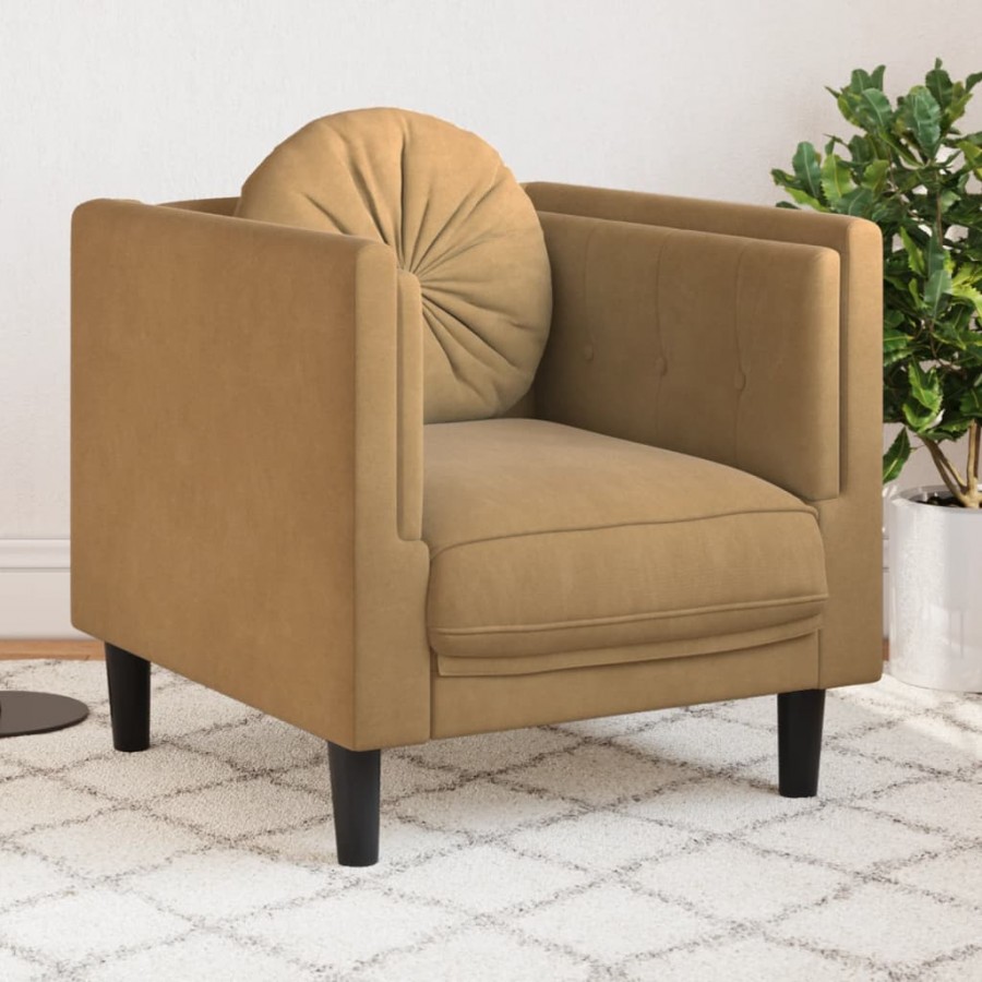 Fauteuil avec coussin marron velours